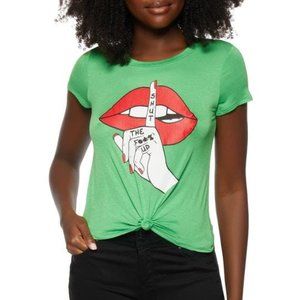 STFU Graphic Knot Front Tee - Shush Lips